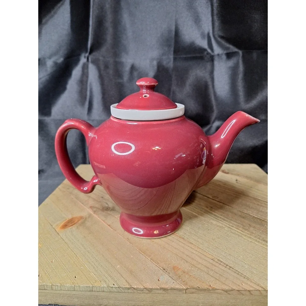 Vintage 1930s McCormick Tea Baltimore Md Ceramic Teapot with Infuser Burgundy